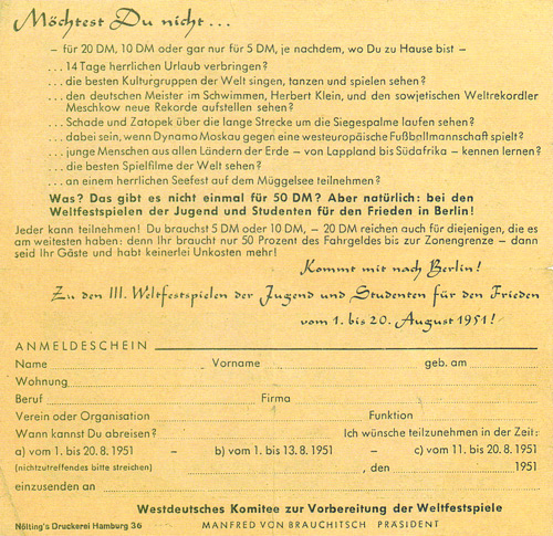 The Communist 1951 Festival Invitation Banknote�