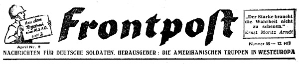 Frontpost - News for German soldiers. Publisher: American troops in West Europe 