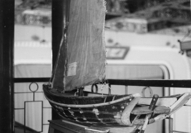 Small model boat used to sail propaganda leaflets between China and Kinmen.