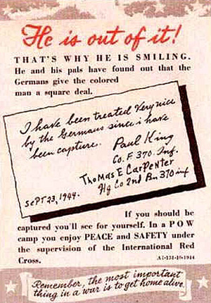 Why is he smiling? German propaganda leaflet