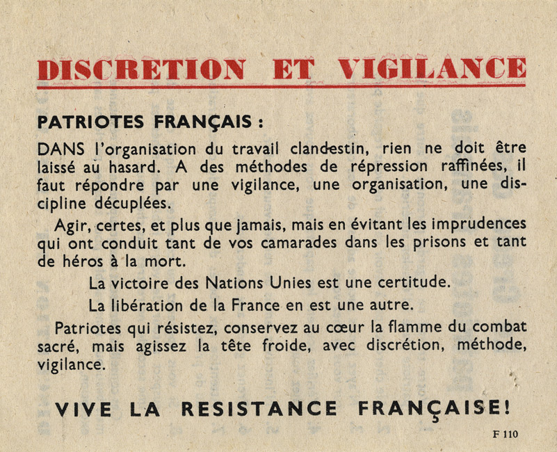 PsyWar Leaflet Archive - F.110, DISCRETION ET VIGILANCE / Le credo des ...